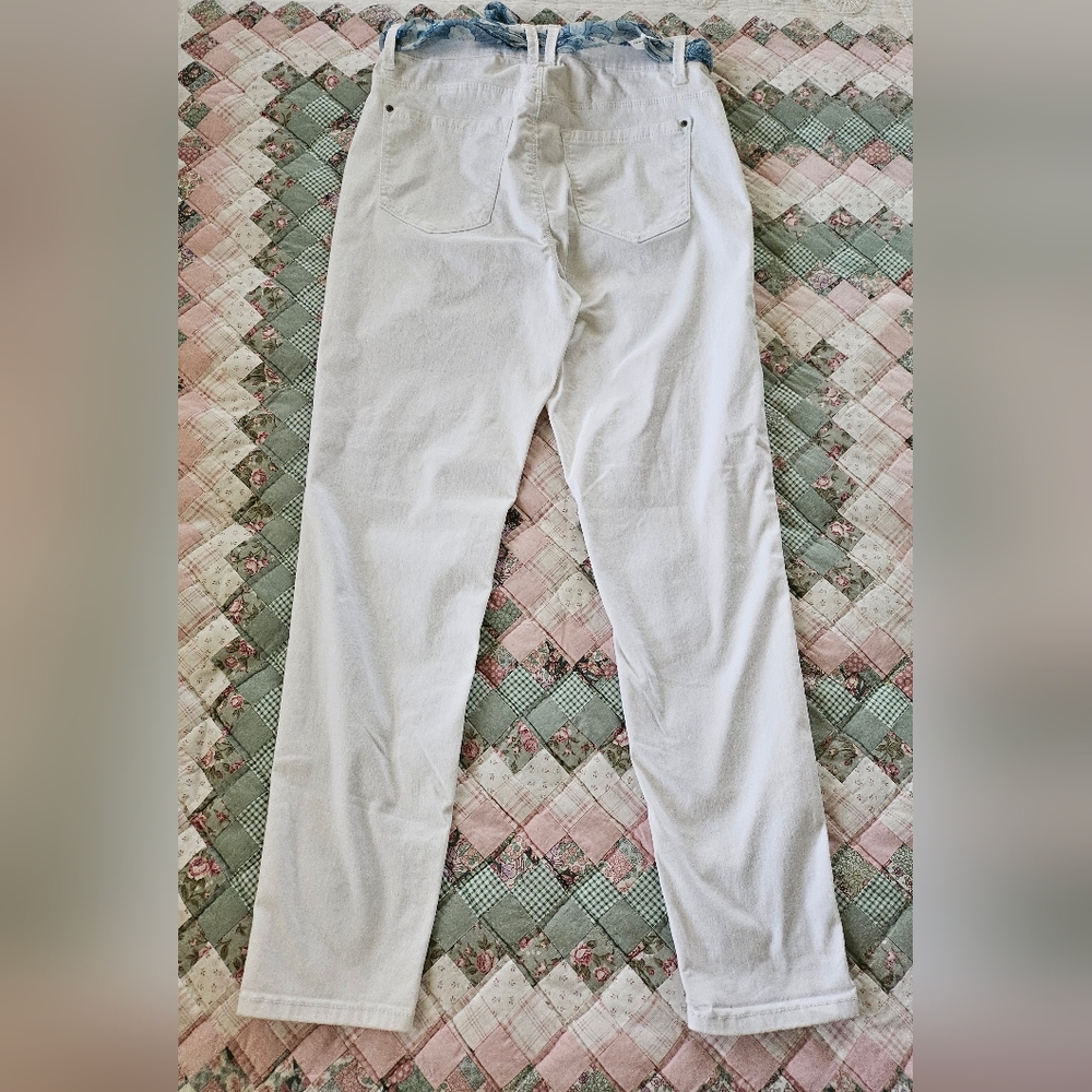 Curve Appeal Chino Trousers- High Rise Slim Straight Leg  w/ Scarf Belt - Picture 3 of 8